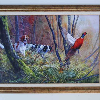Ловни кучета сетери с фазан, картина за ловци, снимка 1 - Картини - 44943755
