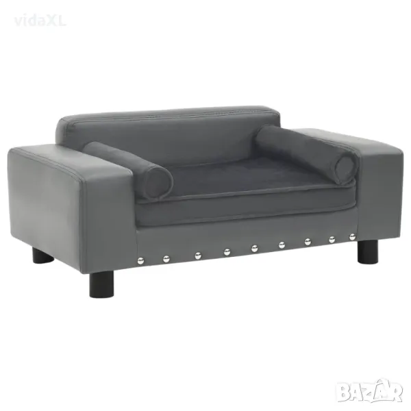 vidaXL Кучешки диван, сив, 81x43x31 см, плюш и изкуствена кожа（SKU:170953）, снимка 1