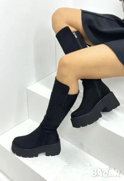 Ботуши на платформа - черен велур, снимка 1