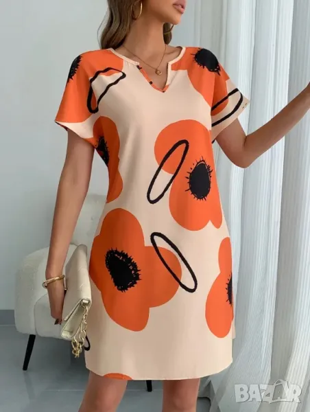 Лятна рокля на оранжеви цветя, снимка 1