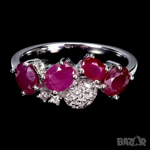 925 сребърен пръстен с рубини от 4.0 X 3.0 до 5.0 X 3.0 MM пъдходащ за подарък, снимка 1