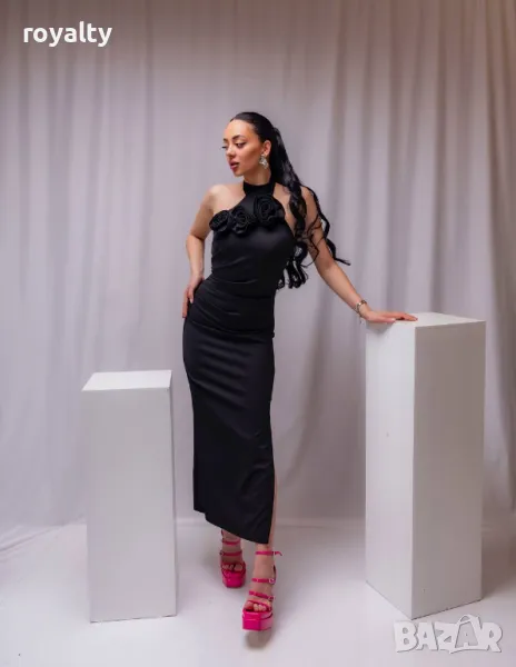 Дълга стилна черна дамска рокля , снимка 1
