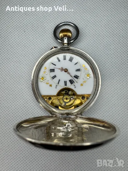 ‼УНИКАТ‼ Сребърен швейцарски  8 дневен джобен часовник HEBDOMAS №6925 , снимка 1