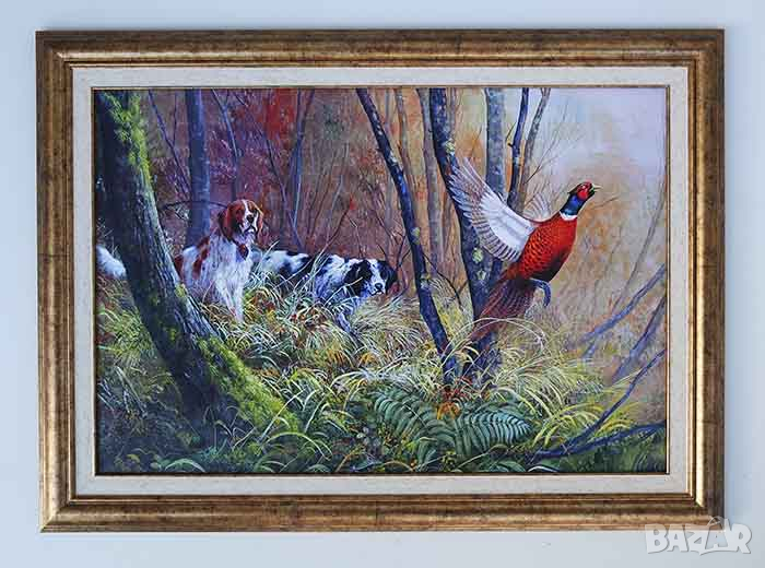 Ловни кучета сетери с фазан, картина за ловци, снимка 1