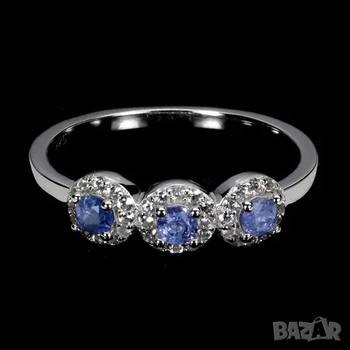 925 сребърен пръстен със сапфири от Мианмар подходящ за подарък, снимка 1