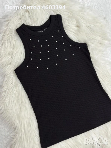 черен потник с перлички, снимка 1