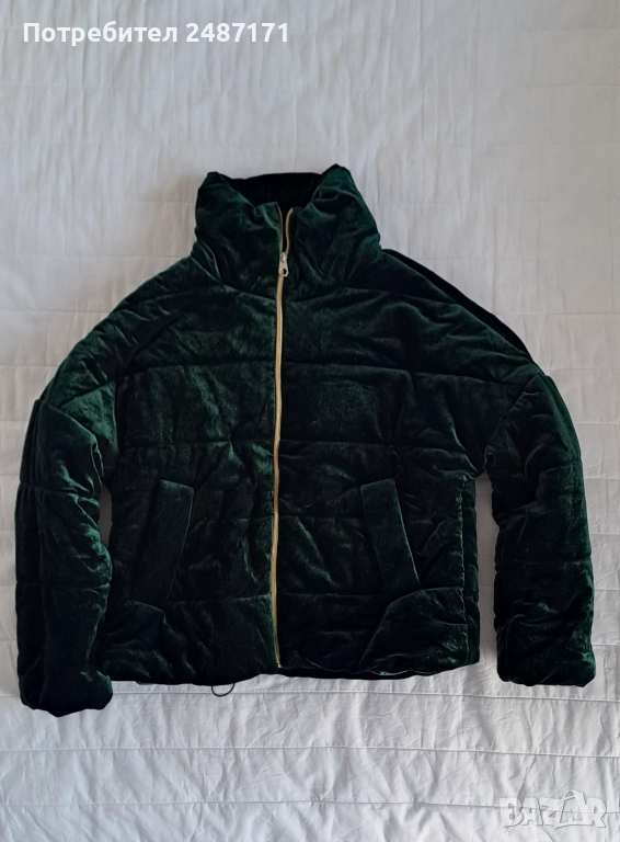 Зелено топло кадифено дамско яке, снимка 1