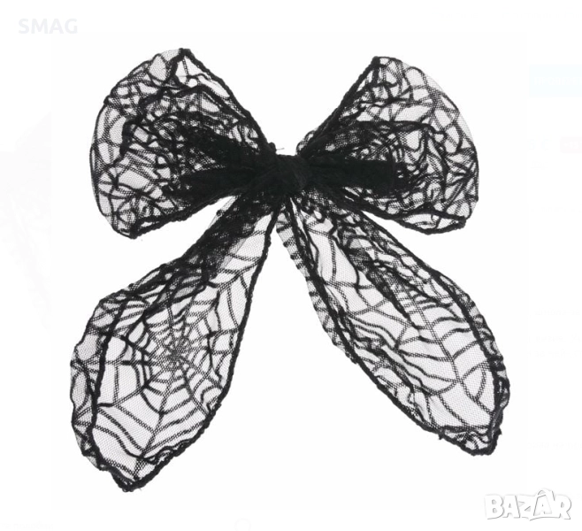 Halloween / Хелоуин шнола за коса с панделка от черен тюл с паяжина, 14 см_1255382, снимка 1