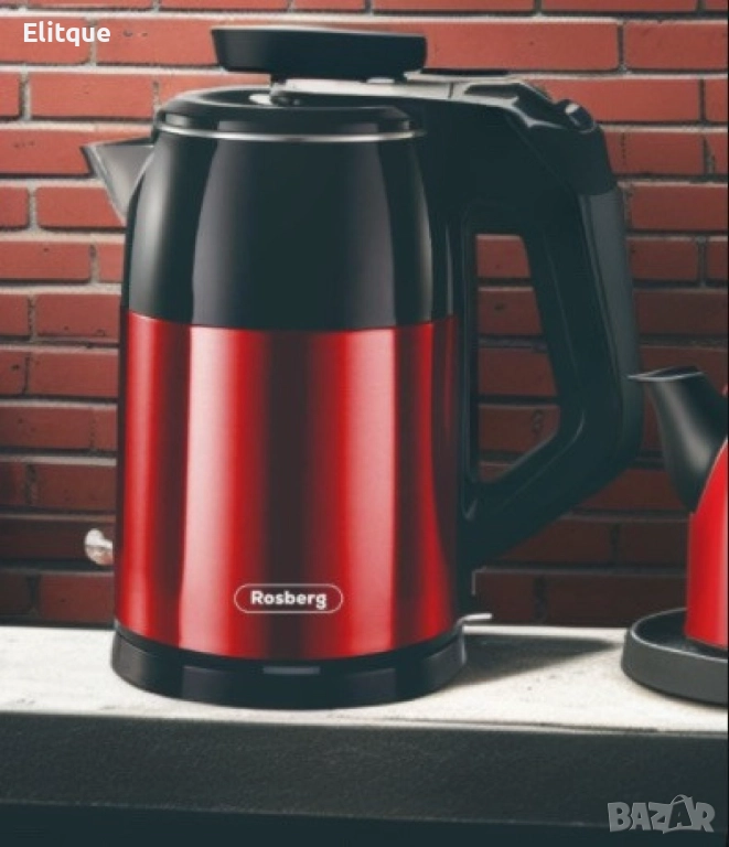 Електрическа кана Rosberg, 1500W, 1.8л., Корпус неръжд. стомана, Червен и черен, 2 ГОДИНИ ГАРАНЦИЯ, снимка 1