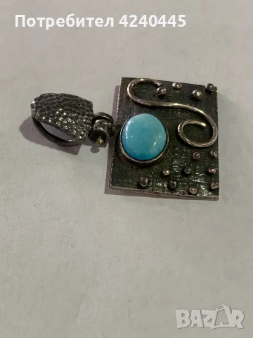 Сребърна висулка с тюркоаз, снимка 3 - Колиета, медальони, синджири - 50301487