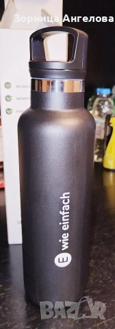 1. Нова Черна термо бутилка (600 мл) – вакуумна, неръждаема стомана., снимка 2 - Други стоки за дома - 53416766