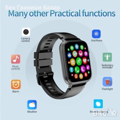 Нов черен мъжки Смарт часовник 1.85 HD Bluetooth разговори 100+ спорта IP68, снимка 7 - Смарт гривни - 52875028