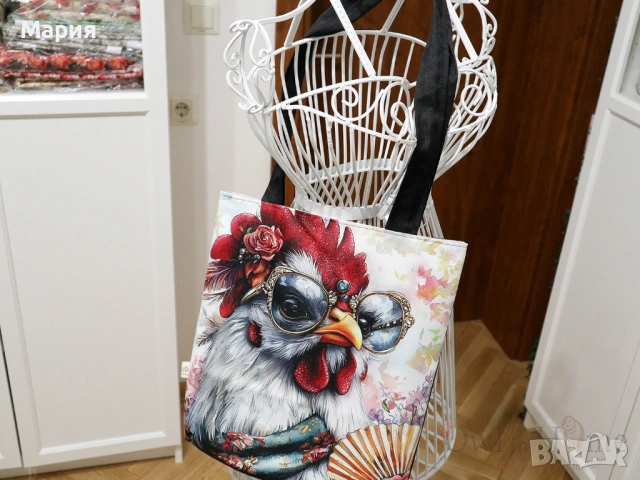 Текстилна торба с Кокошка, ръчна изработка, снимка 4 - Чанти - 54249788