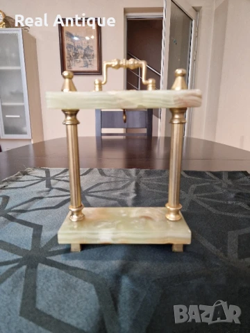 Страхотна антикварна белгийска стойка за джобен часовник бронз оникс , снимка 8 - Антикварни и старинни предмети - 50894861