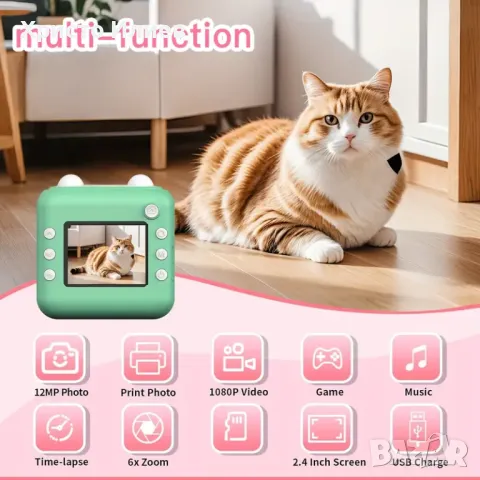 Детски дигитален фотоапарат с дисплей за моментални снимки с печат Зелен, снимка 5 - Фотоапарати - 50345927