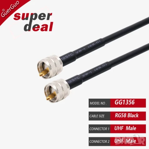 Коаксиален кабел UHF M към UHF M 20 сантиметра