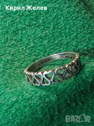 РОМАНТИЧЕН СРЕБЪРЕН ПРЪСТЕН ПРЕПЛЕТЕНИ СЪРЧИЦА СРЕБРО 900 СТАРА РЪЧНА АЖУРНА АРТ ИЗРАБОТКА 49365, снимка 13 - Пръстени - 49001820