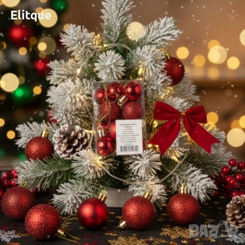 Комплект коледни топки 2 см – сребърни (8 бр.) и червени (16 бр.), снимка 4 - Други стоки за дома - 52629639