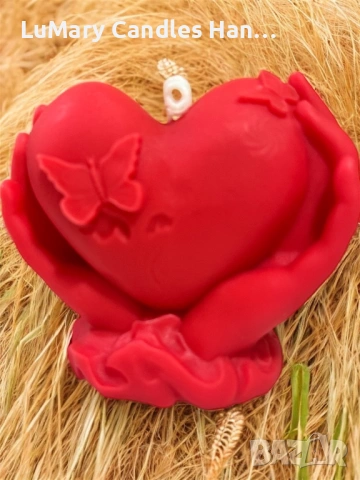 Свещ “ Сърце в ръце”, снимка 2 - Декорация за дома - 53224608