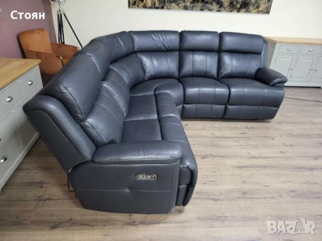 Черен кожен ъглов диван с електрически релаксиращ механизъм Gracy, снимка 10 - Дивани и мека мебел - 46475382