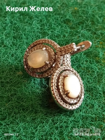 Винтидж сребърни обеци с кристали и маисторска инкростация на СЕДЕФ елегантни 51087, снимка 4 - Обеци - 53763160