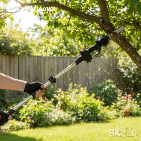 Акумулаторен мини верижен трион с телескопичен прът 21V – комплект за безопасно рязане на клони и дъ, снимка 2 - Други - 53130914