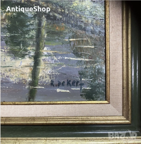 Картина. Замък с езеро. Масло върху канава., снимка 4 - Картини - 54087527