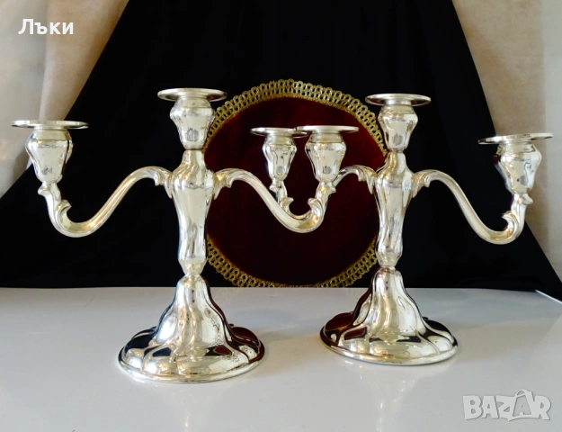 Посребрен троен свещник тройка WMF,800 гр.,Art Nouveau. , снимка 2 - Антикварни и старинни предмети - 53990119