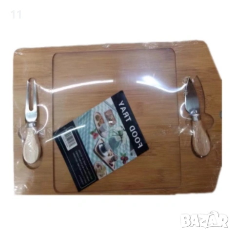 Бамбукова дъска с два прибора, снимка 2 - Аксесоари за кухня - 53451351