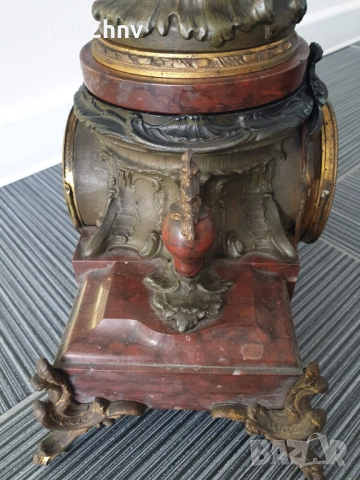 Франция 1800-те/64см-10кг стар френски каминен часовник/метална ЦАМ фигура-бронз-мрамор, снимка 11 - Антикварни и старинни предмети - 51532246