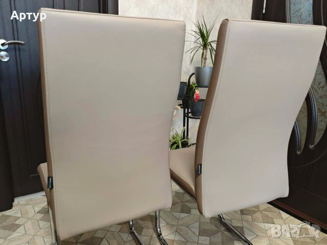 БЕЖОВ ТРАПЕЗЕН СТОЛ ЗЕН ЕКО КОЖА 43/60/98 СМ, снимка 6 - Столове - 53937083