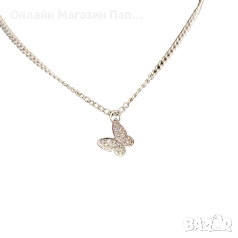 Верижка с пеперудка, покрита с кристали – цинкова сплав, снимка 2 - Колиета, медальони, синджири - 52329846