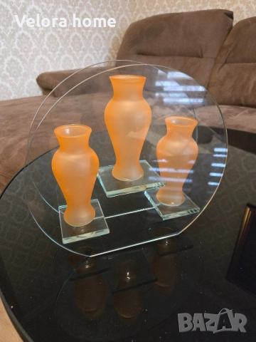 Стъклена ваза с три вази УНИКАЛЕН МОДЕЛ, снимка 2 - Вази - 52840080