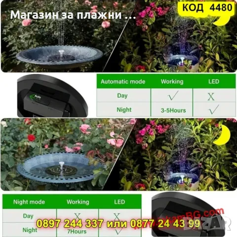 Светещ соларен фонтан с LED светлини – плаващ шадраван за градина - КОД 4480, снимка 18 - Градински мебели, декорация  - 50080729