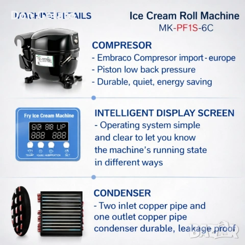 Професионална сладолед машина за Тайландски сладолед MK - PF1R - 6C, снимка 2 - Машини за сладолед - 48591926