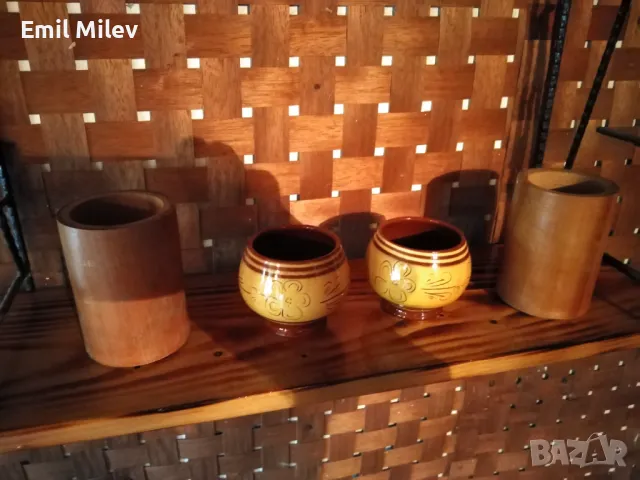 Метална етажерка с дървени полици с дървени и керамични аксесоари, снимка 4 - Декорация за дома - 50424750