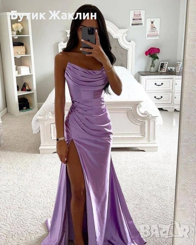 Дамска елегантна, сатенена рокля , снимка 3 - Рокли - 54153535