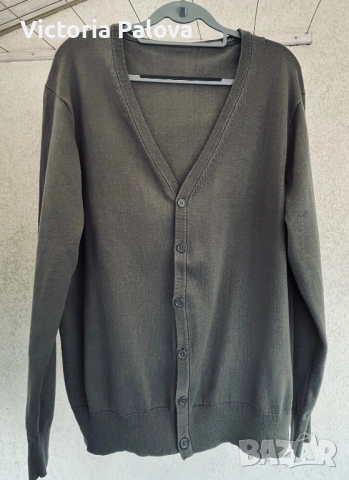 Мъжка памучна жилетка тъмен olive 🫒 – 100% памук, размер L, снимка 5 - Блузи - 54152518