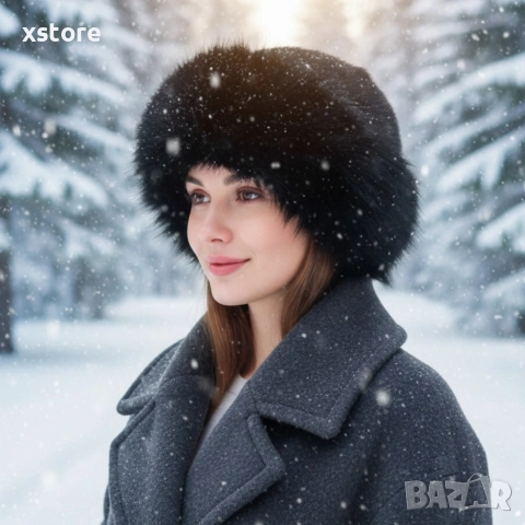 Дамска пухкава зимна шапка от изкуствен косъм, снимка 2 - Шапки - 52796209