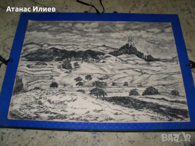 Пейзаж със замък, графика на худ. Десислава Илиева, снимка 1 - Картини - 46423172