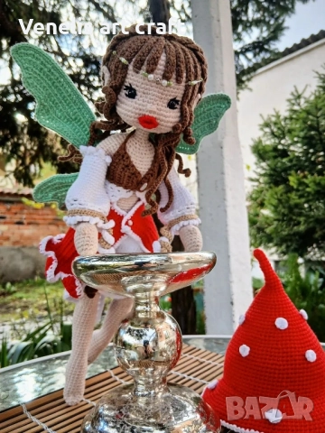 Плетена кукла горска фея Флори /Феята на Гъбите , снимка 4 - Колекции - 52498561