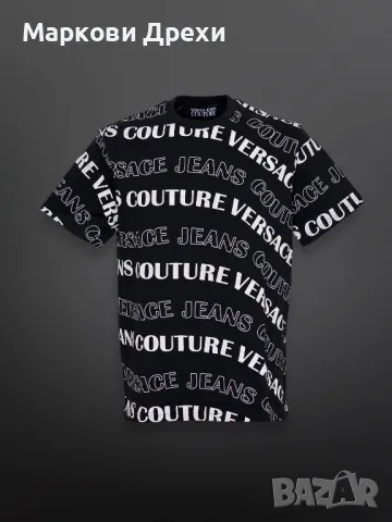  Versace Jeans Couture черна тениска с all over бял принт, снимка 1 - Тениски - 47454981