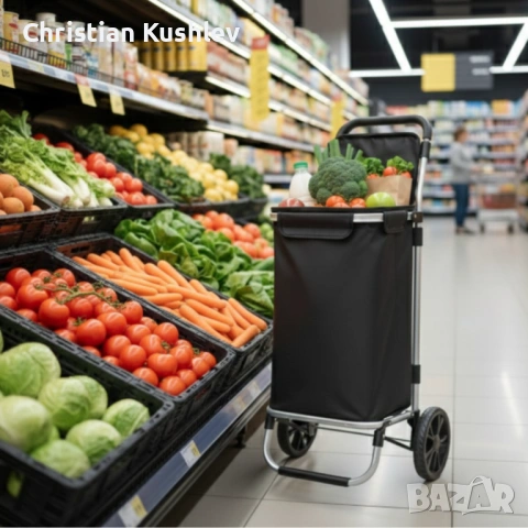 Количка за пазаруване в черен цвят – 40 л, водоустойчива, лека и удобна с 2 колела