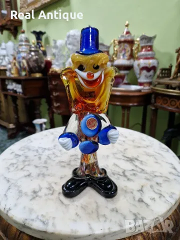 Чудесна антикварна италианска стъклена фигура статуетка клоун Мурано , снимка 2 - Колекции - 50070568