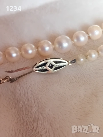 Антикварно перлено колие със златна филигранна  закопчалка рибка 14 карата, снимка 3 - Колиета, медальони, синджири - 53521515