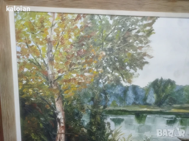 Голяма маслена творба на платно. Подписана испанска картина с дървена рамка с размери от снимките. Ц, снимка 5 - Картини - 51285700