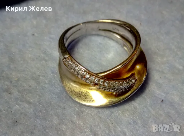 ЕЛЕГАНТЕН АРТ ПОЗЛАТЕН СКЪПОЦЕНЕН СРЕБЪРЕН ПРЪСТЕН СРЕБРО 925 с БЯЛА и ЖЪЛТА ПОЗЛАТА и ЦИРКОНИ 30558, снимка 10 - Пръстени - 49886811