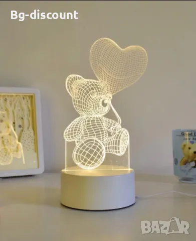 Промо Свети Валентин 📢❤️Холограмна 3D LED нощна лампа., снимка 2 - Лед осветление - 48906610