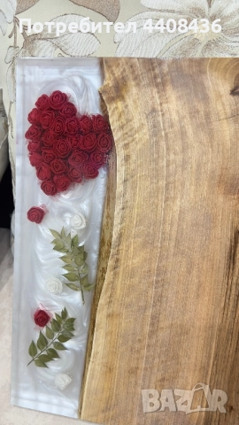 Дъска от орех и епоксидна смола със мини розички, снимка 4 - Други - 51954349