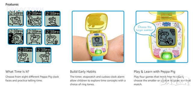 Детски часовник VTech Peppa Pig, интерактивна играчка образователен часовник Пепа Пиг, снимка 3 - Образователни игри - 45604783